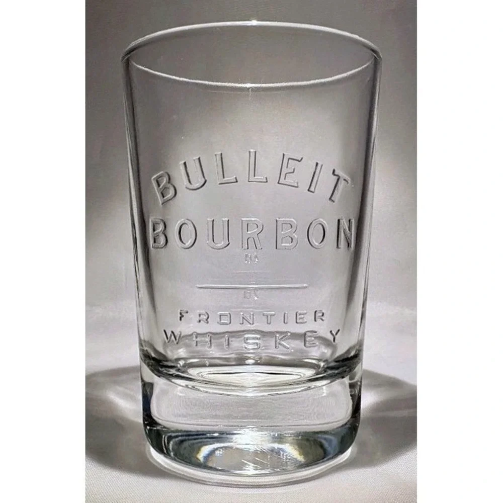 Original Oval Bulleit Bourbon Frontier Whiskey Glass Embossed Weighted NOS